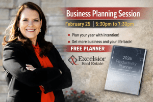 Business Planning Session event featuring Excelsior Real Estate, February 25 from 5:30–7:30 PM, with free 2026 productivity planner.